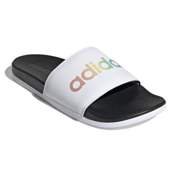 adidas Shoes - Adidas Adilette Comfort Slide Sandals White/Black Multi Logo Women's Size 8 NWT